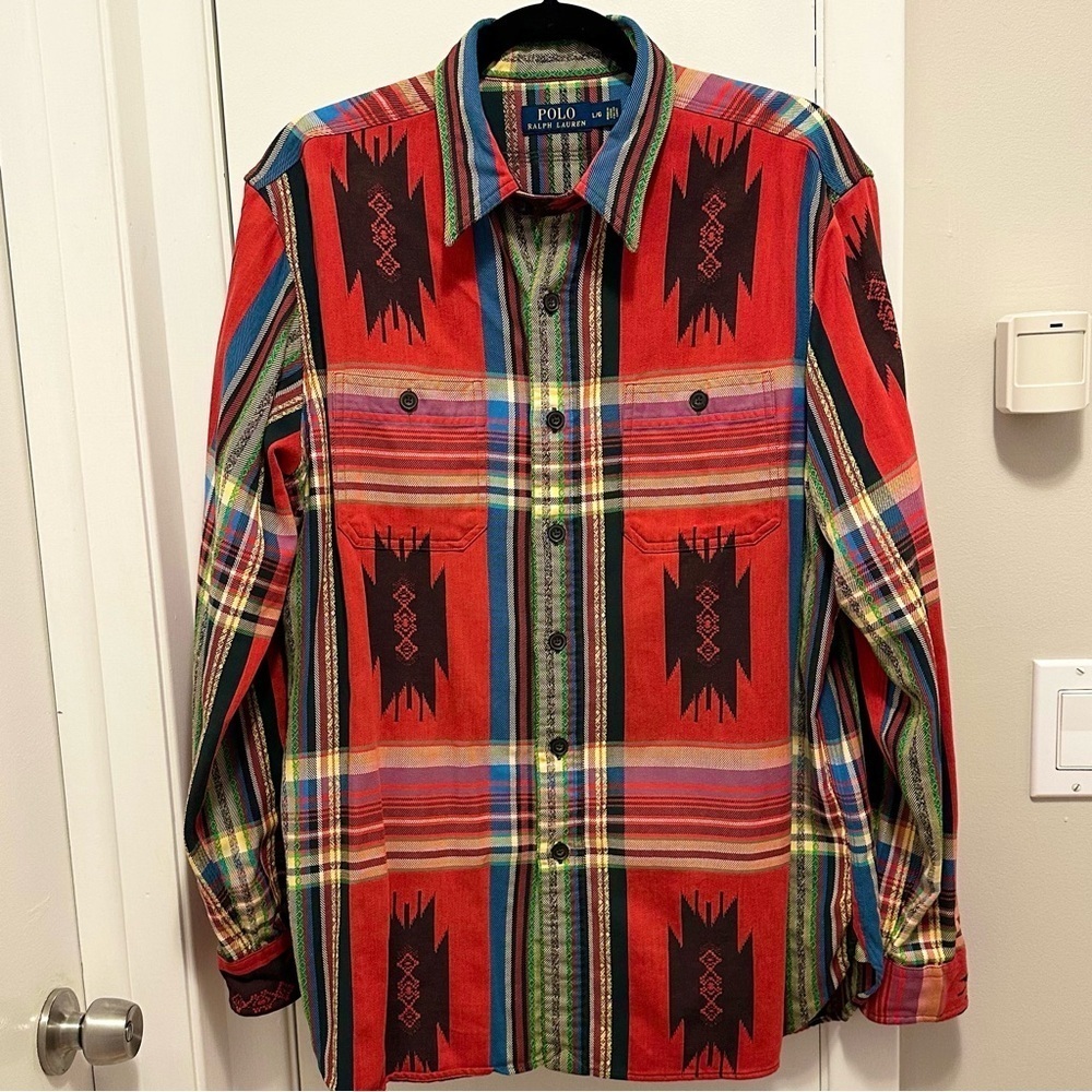 Polo Ralph Lauren Shirt Mens L Aztec RRL Travis Scott Southwestern Sportsman VTG - Picture 3 of 9